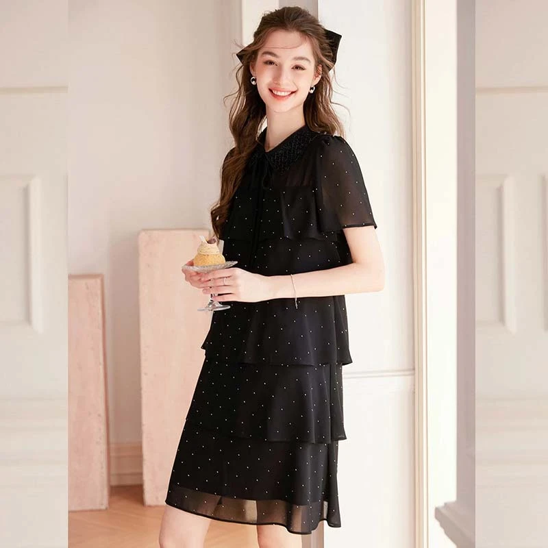 【有里布】2025夏季新时尚甜美显瘦显高小个子黑色连衣裙女D2419