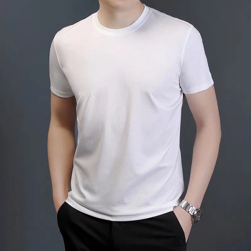 夏季高级白色圆领短袖T恤男2025新款半袖男款体恤修身打底衫男装