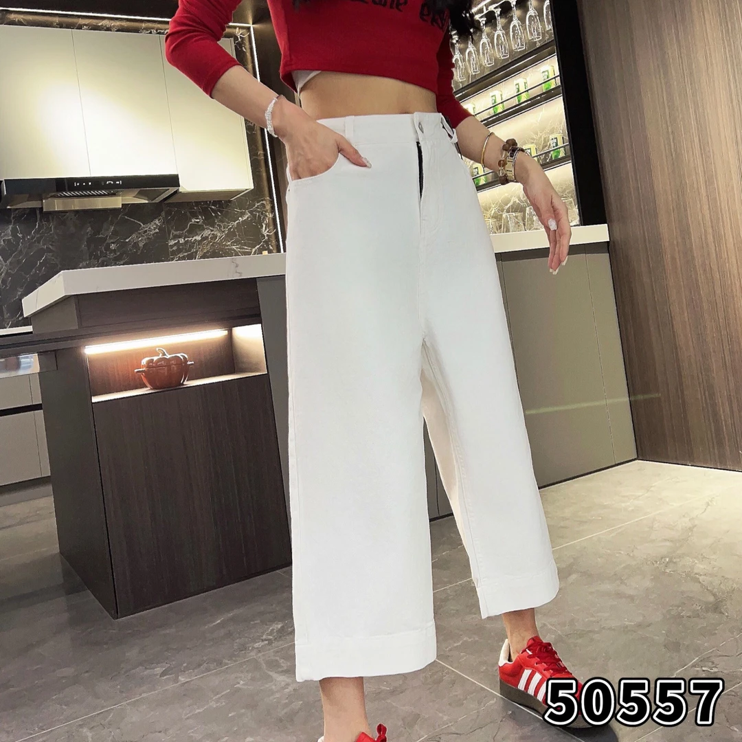 欧洲站2025洋气显瘦牛仔新款高腰宽松阔腿弹力直筒奶奶裤50557