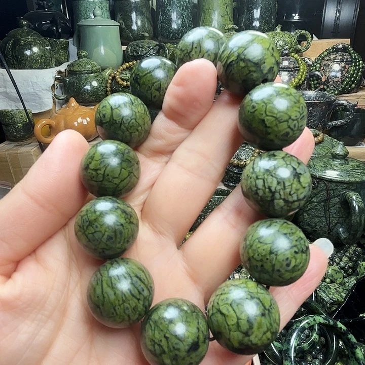 用***8蛇纹石玉未镶嵌珠宝半成品藏玉药王石福利款手串