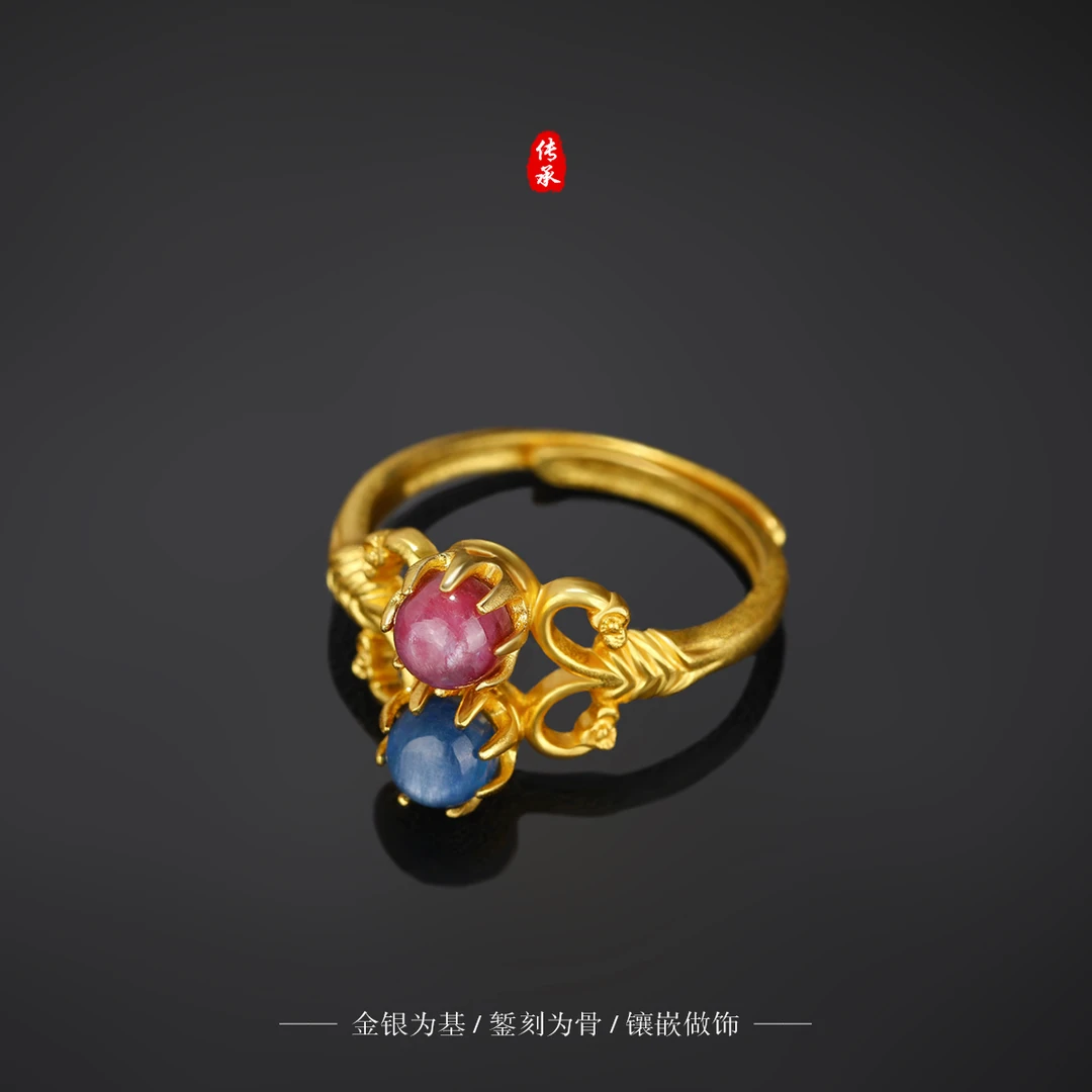 925银戒指 S925银 江夏堂 复刻博物馆同款戒指 故宫嵌宝戒指活口
