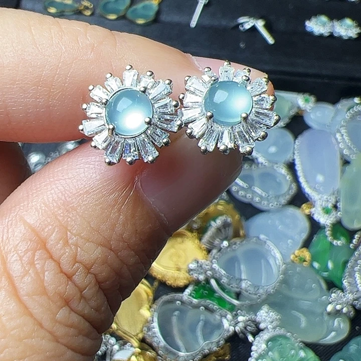 翡翠银S925镶嵌耳饰