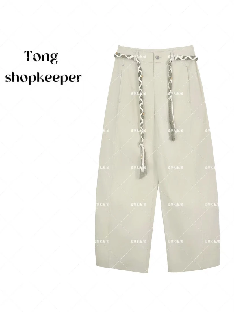 QJ/彤掌柜1682068 夏款2025定制民族风腰带点缀减龄时尚休闲裤