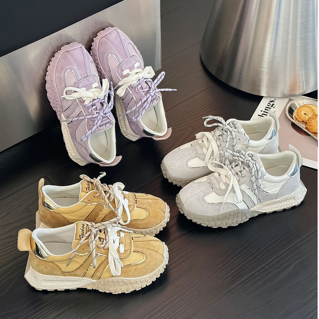 真皮厚底休闲运动鞋女款阿甘鞋德训鞋舒适慢跑鞋春夏9133