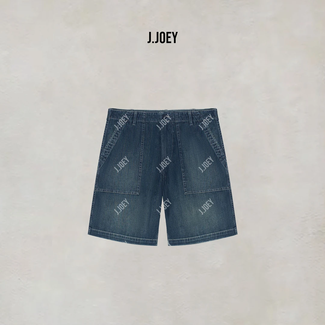 J.JOEY "100棉"夏季薄款复古牛仔直筒休闲阔腿短裤 0986