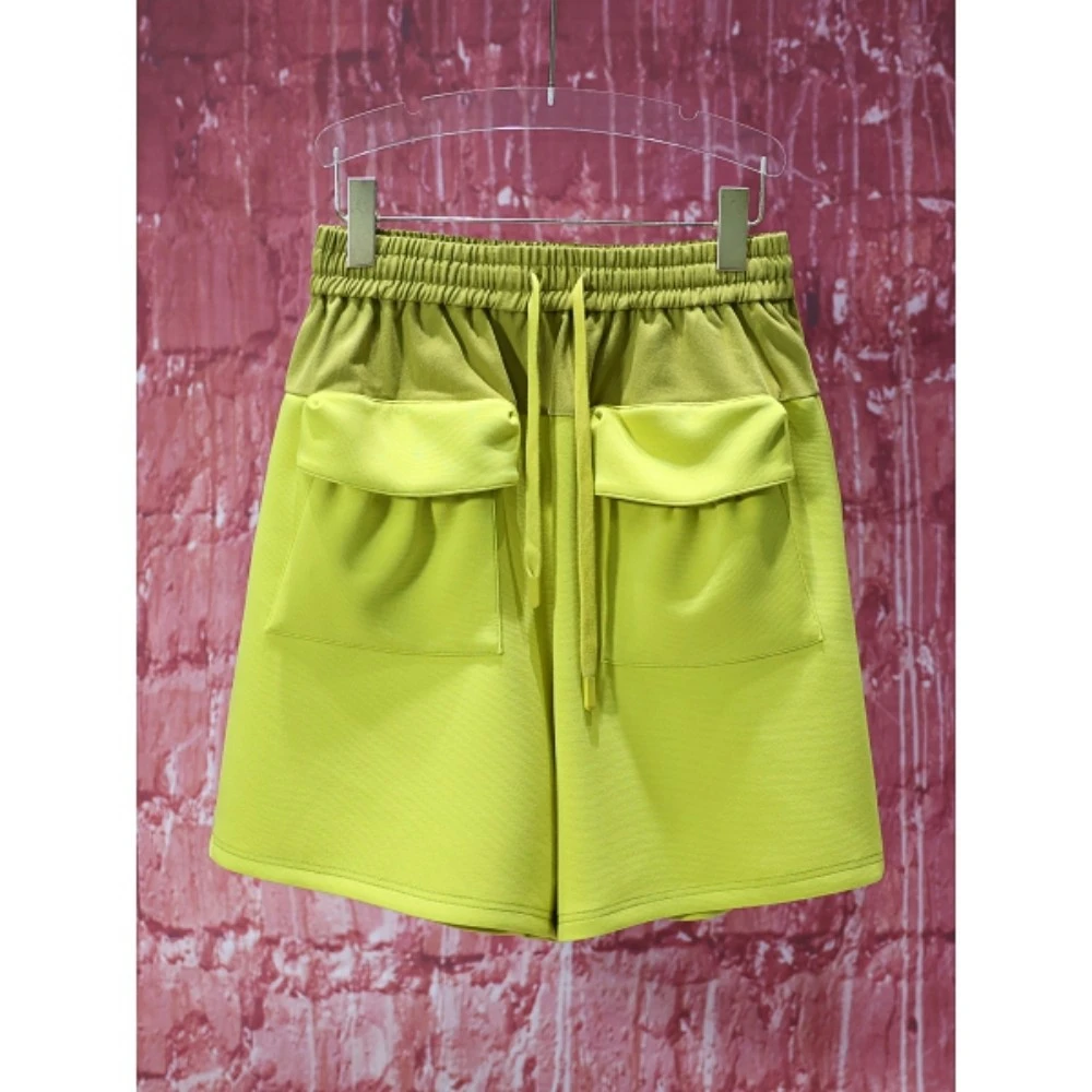 【韩哥女装】夏季欧货设计师轻薄秋黄绿撞色拼接时尚短裤8313