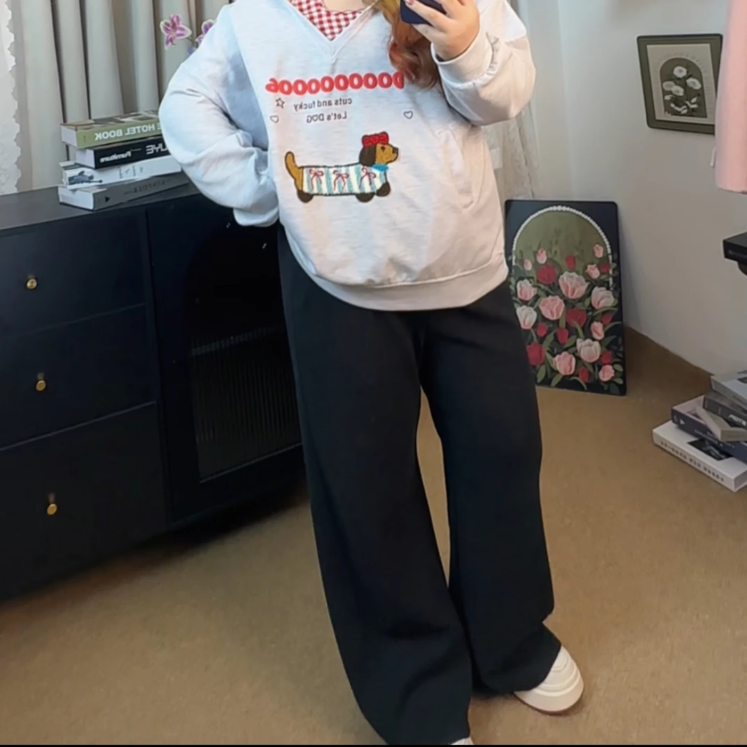垂坠感软糯糯米裤女款春秋新款胖mm大码高腰宽松bf慵懒风弯刀裤