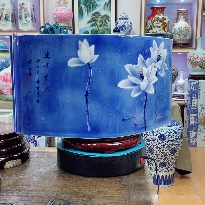 全手工釉下彩人物画全手工荷花镶器