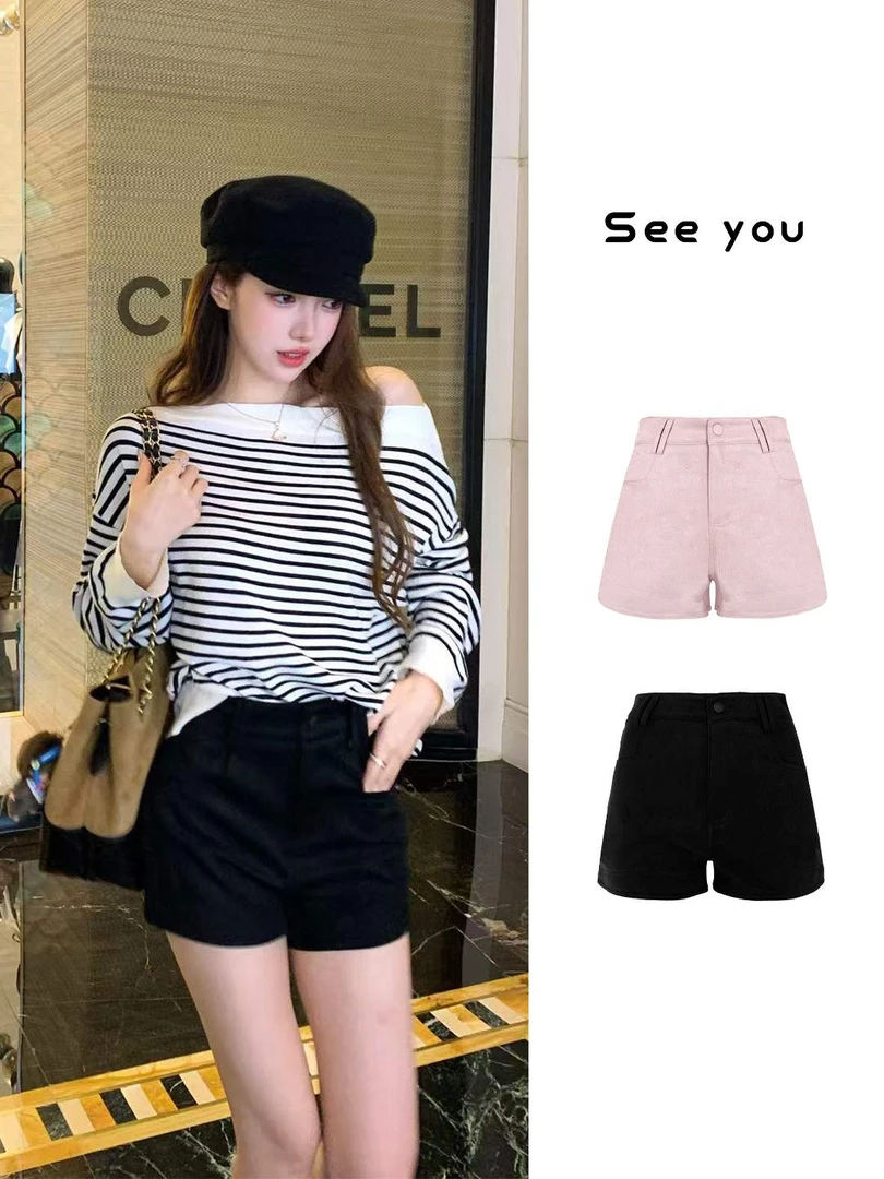 休闲时尚辣妹小众百搭通勤直筒a字短裤L1580