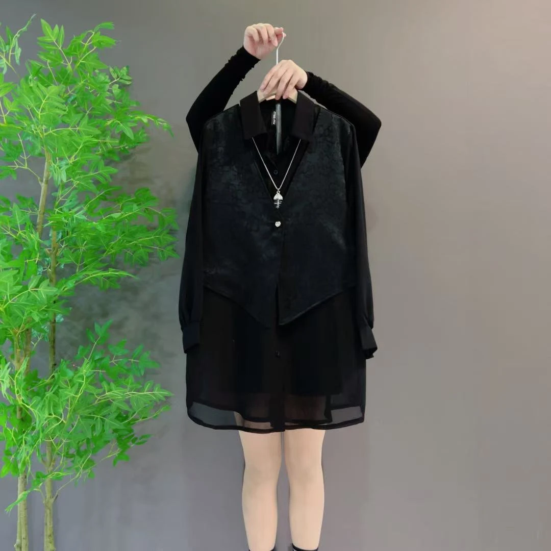 1663春季爆款中式国风复古盘扣假两件衬衫大码女装百搭高级显瘦