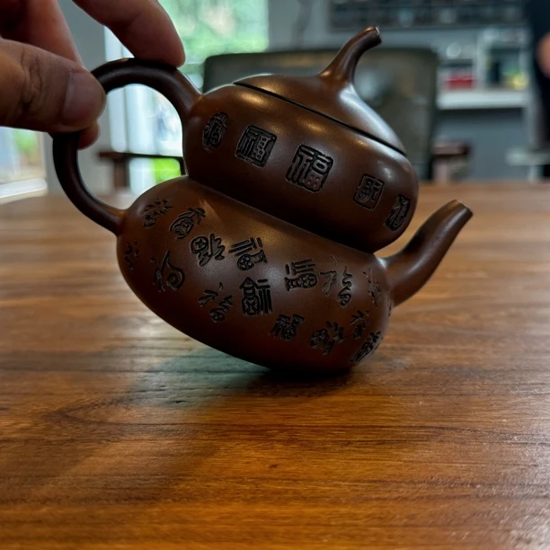【陶点茶YUN】古铜180cc手工葫芦白福紫陶重工壶精品好壶