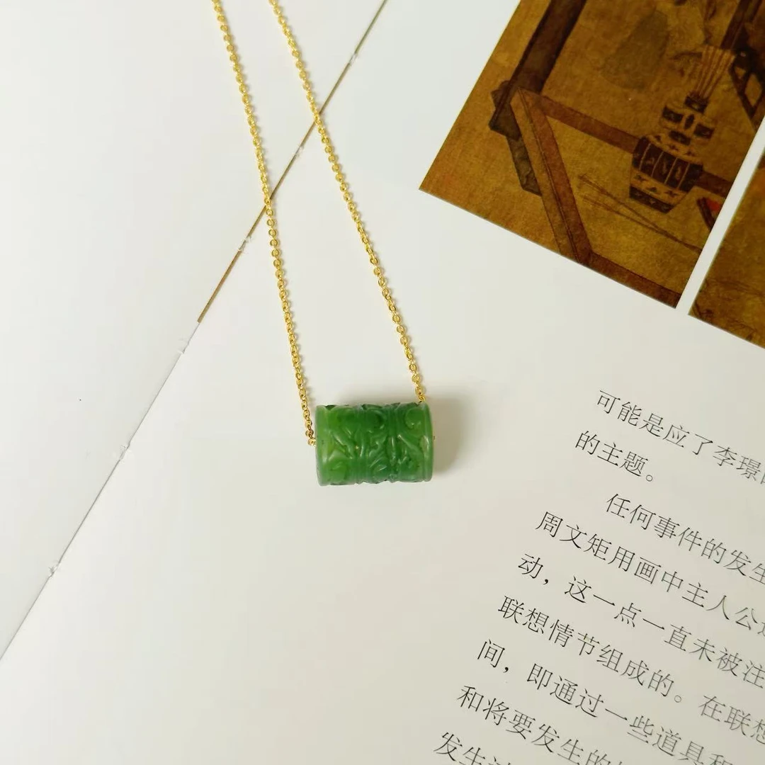 和田玉碧玉路路通桶珠手工雕刻吊坠