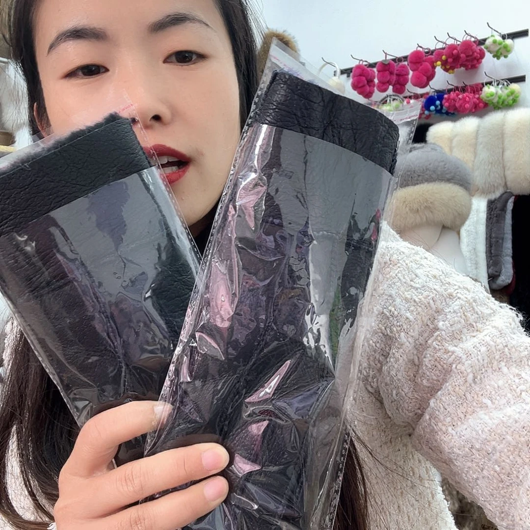 兔皮黑色深蓝色女士手套微瑕