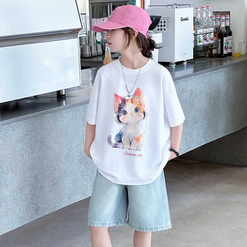 女童夏季短袖短裤套装2025新款儿童洋气韩版宽松休闲两件套中大童