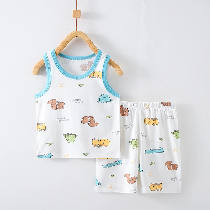 宝宝背心套装夏季薄款婴儿分体两件套无袖儿童外出短裤幼童衣服