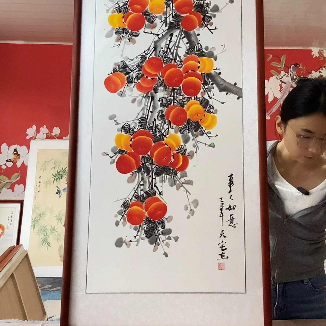 国画手写手绘国画作品带框包邮62✖️122