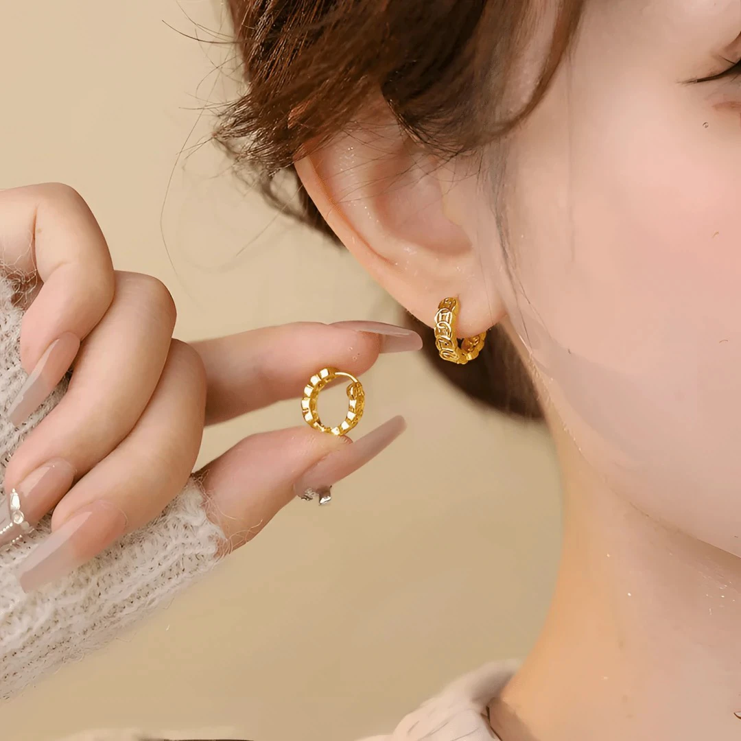 合金耳饰 7139暴富钱多多耳钉女耳扣小众设计感耳圈夸张性素圈