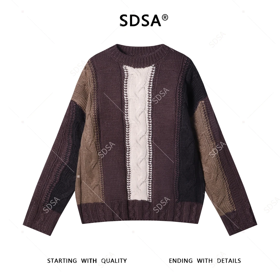 SDSA男士秋冬新款痞帅男装时尚撞色纽花圆领针织衫百搭套头毛衣