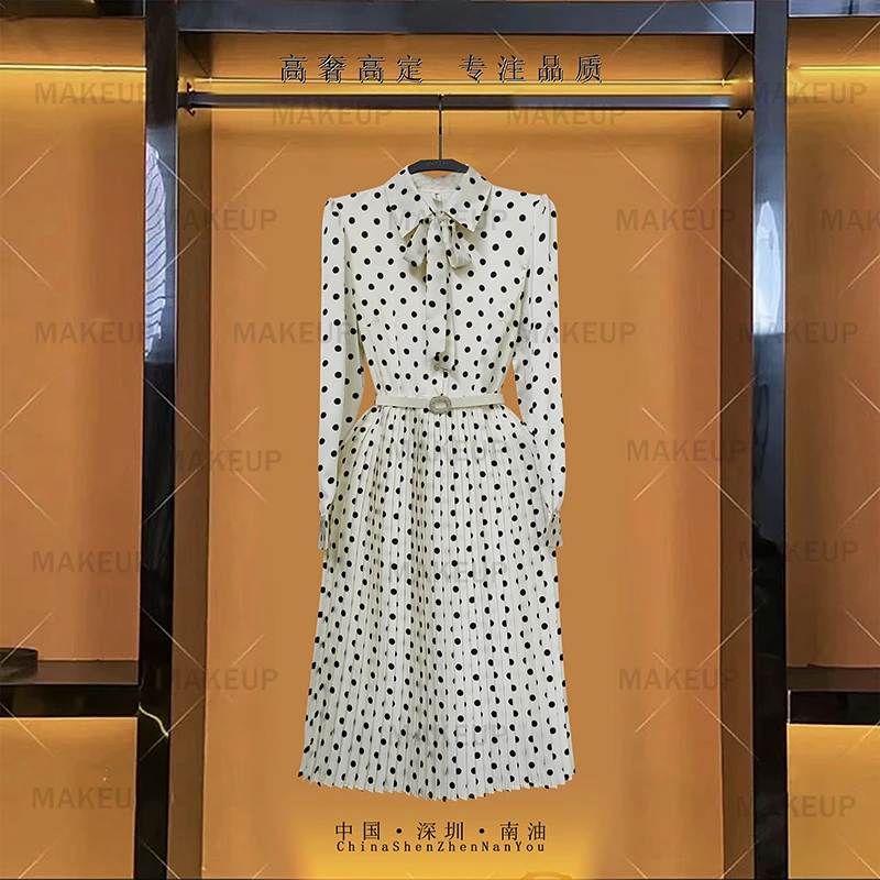 连衣裙女设计感2025春秋新款气质中长款显瘦波点长袖连衣裙P601
