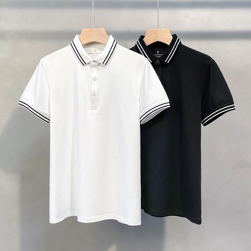 夏装小领口翻领t桖男短袖条纹体恤男士休闲t恤polo衫