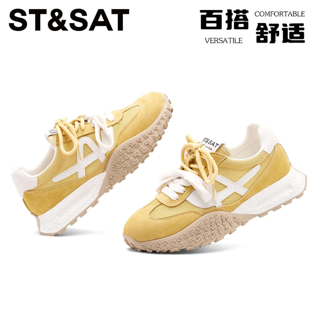 星期六上脚轻无压力拼色厚底德训鞋女2025冬季新款运动休闲阿甘鞋