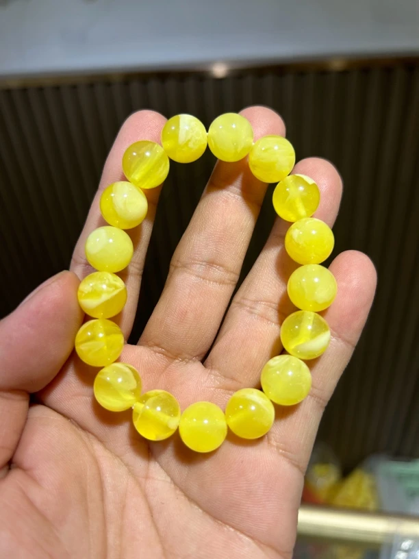 时尚蜜蜡手链百搭蜜蜡手串经典鸡油黄珠链黄色手串