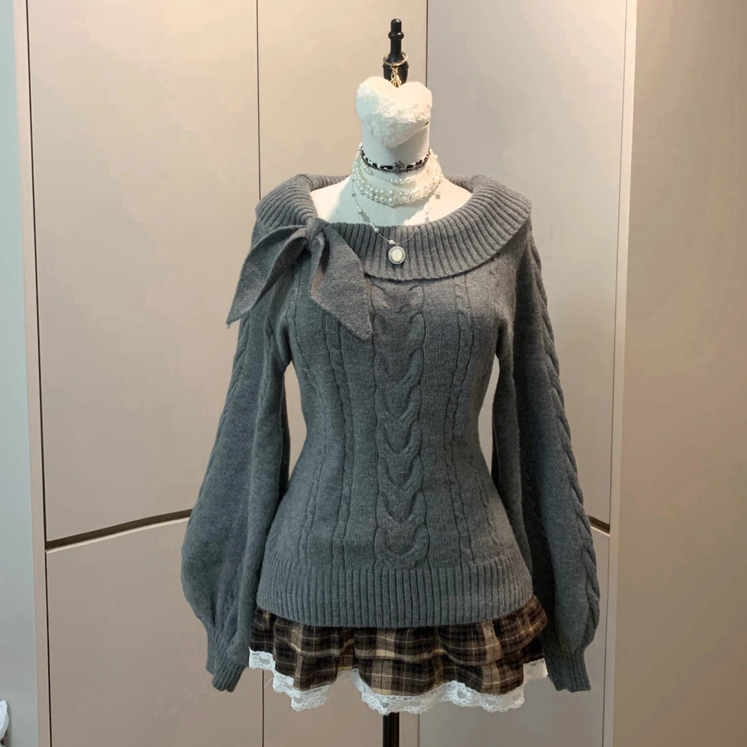 古早感兔耳领收腰软糯毛衣22870#