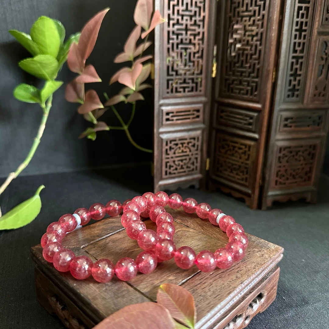 【彩稻甄选®】鸽血红草莓晶手链单圈 10mm 6494 多样性发一