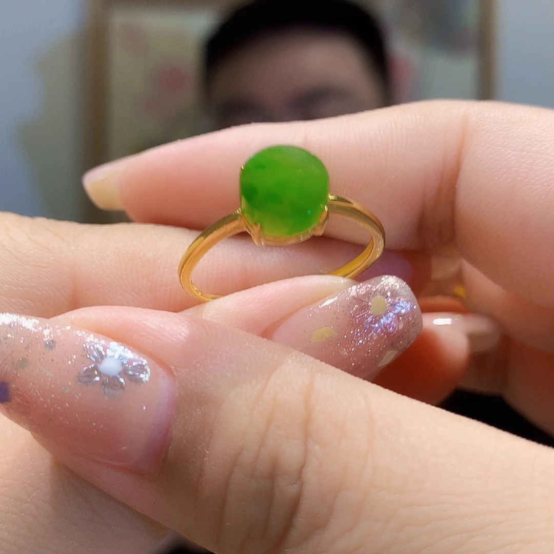 和田玉（碧玉）戒指银S925镀金镶嵌