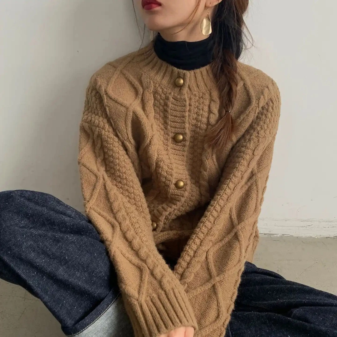 复古抽象日式上衣毛衣套头马甲外套款毛针织衫秋冬女装宽松慵懒风