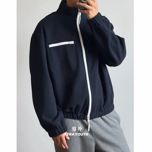 察外XY【都市立领】羊毛醋酸卫衣夹克上衣运动休闲宽松型百搭短外套