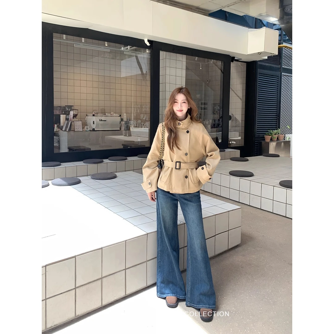 常规款长袖秋季常规立领短款风衣休闲秋冬外套连帽ins圆领刺绣