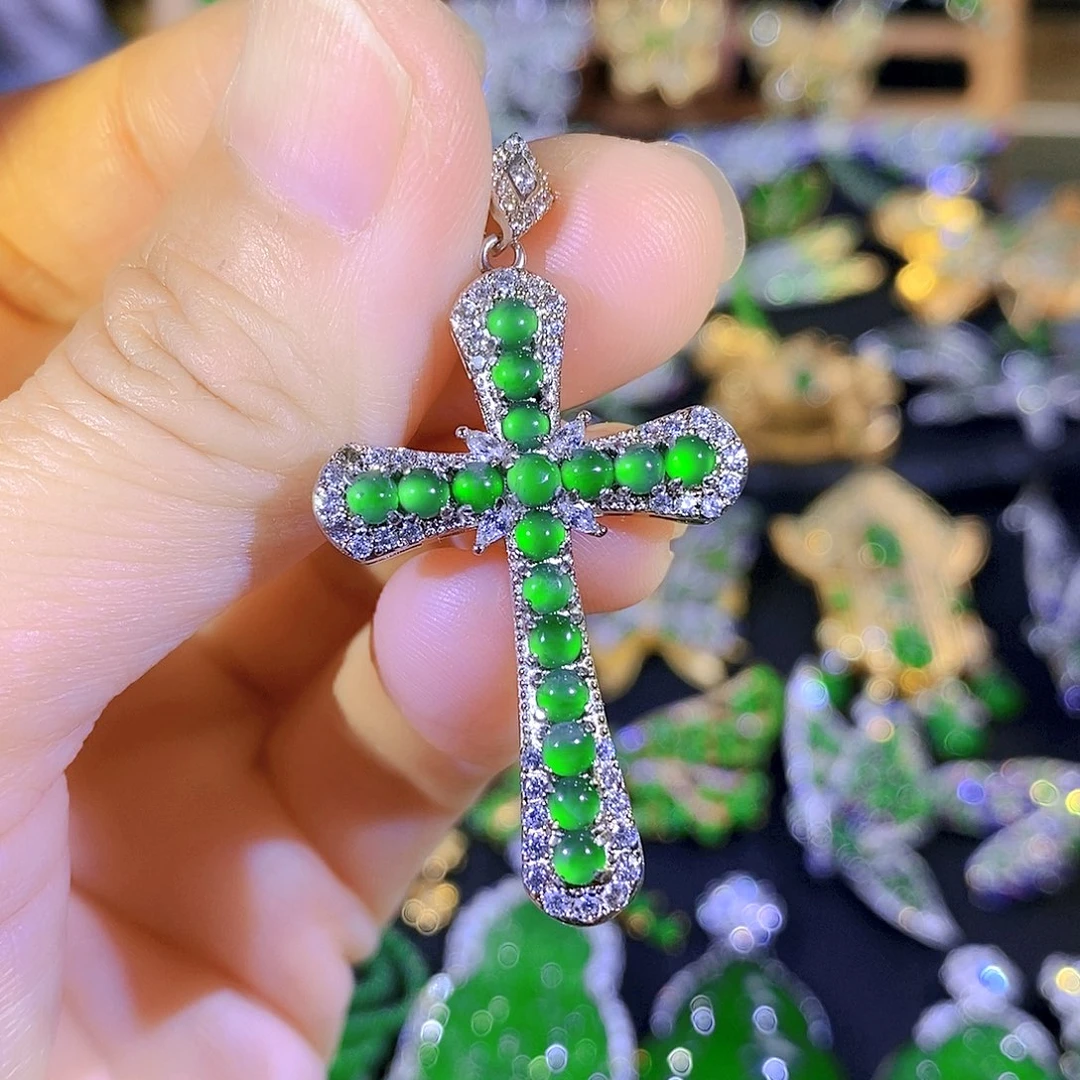 吊坠(不含链)银S925镶嵌翡翠