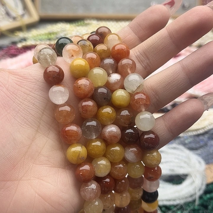 玛瑙/玉髓珠宝半成品未镶嵌一条10mm左右彩兔毛几颗有瑕