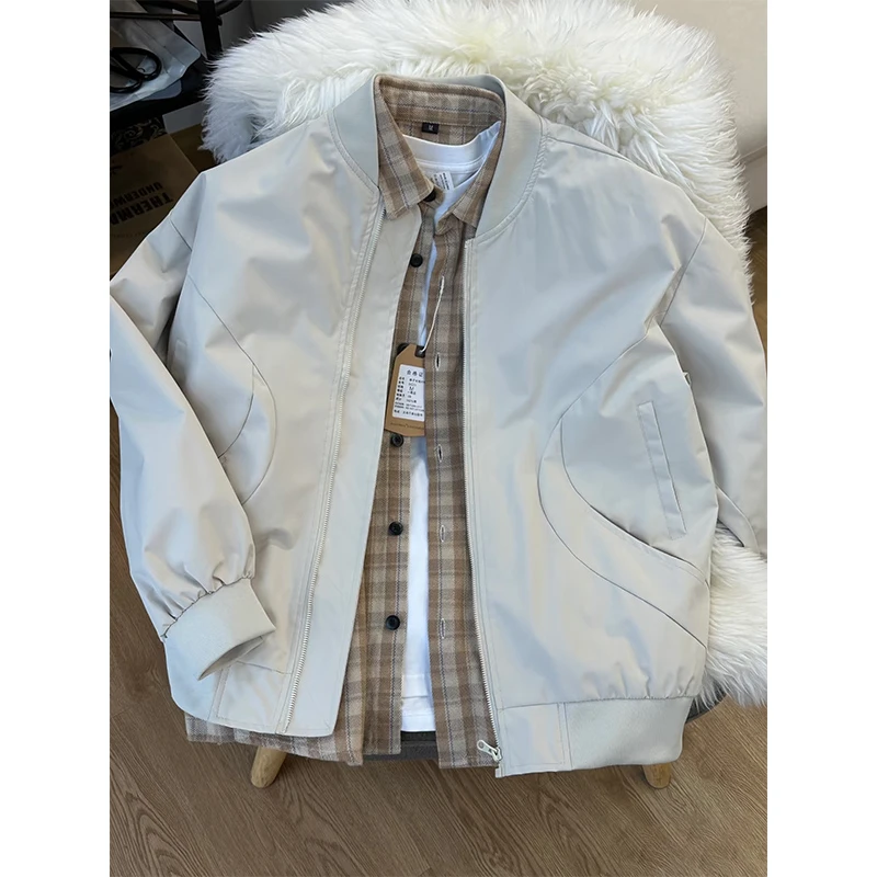 卡其色短款飞行员夹克男款秋冬季夹棉棒球服宽松休闲情侣棉衣外套