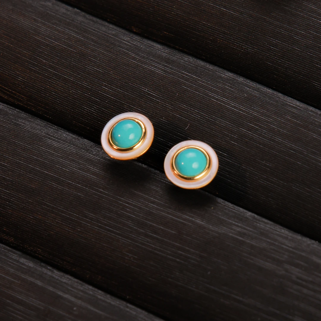 【玉鹤珠宝】一点翠  天然原矿绿松石耳钉 多样性发货一件