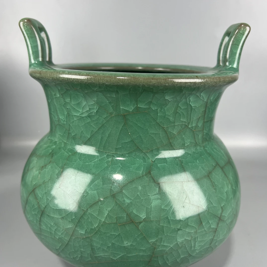 手工制作复古陶瓷摆件冰裂纹青瓷工艺品