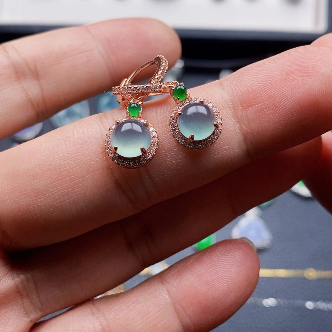 银S925镶嵌翡翠耳饰w w