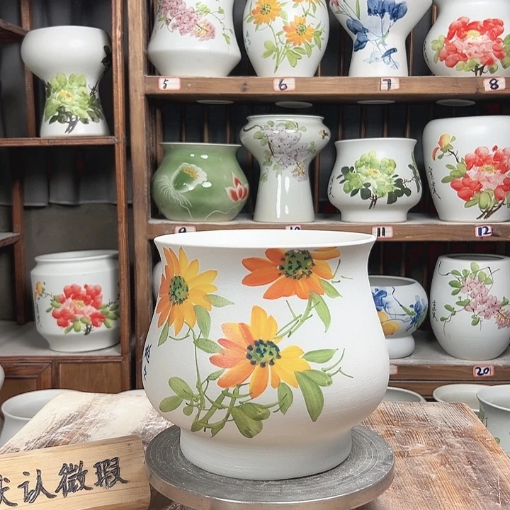 摆件高20口20向日葵陶瓷