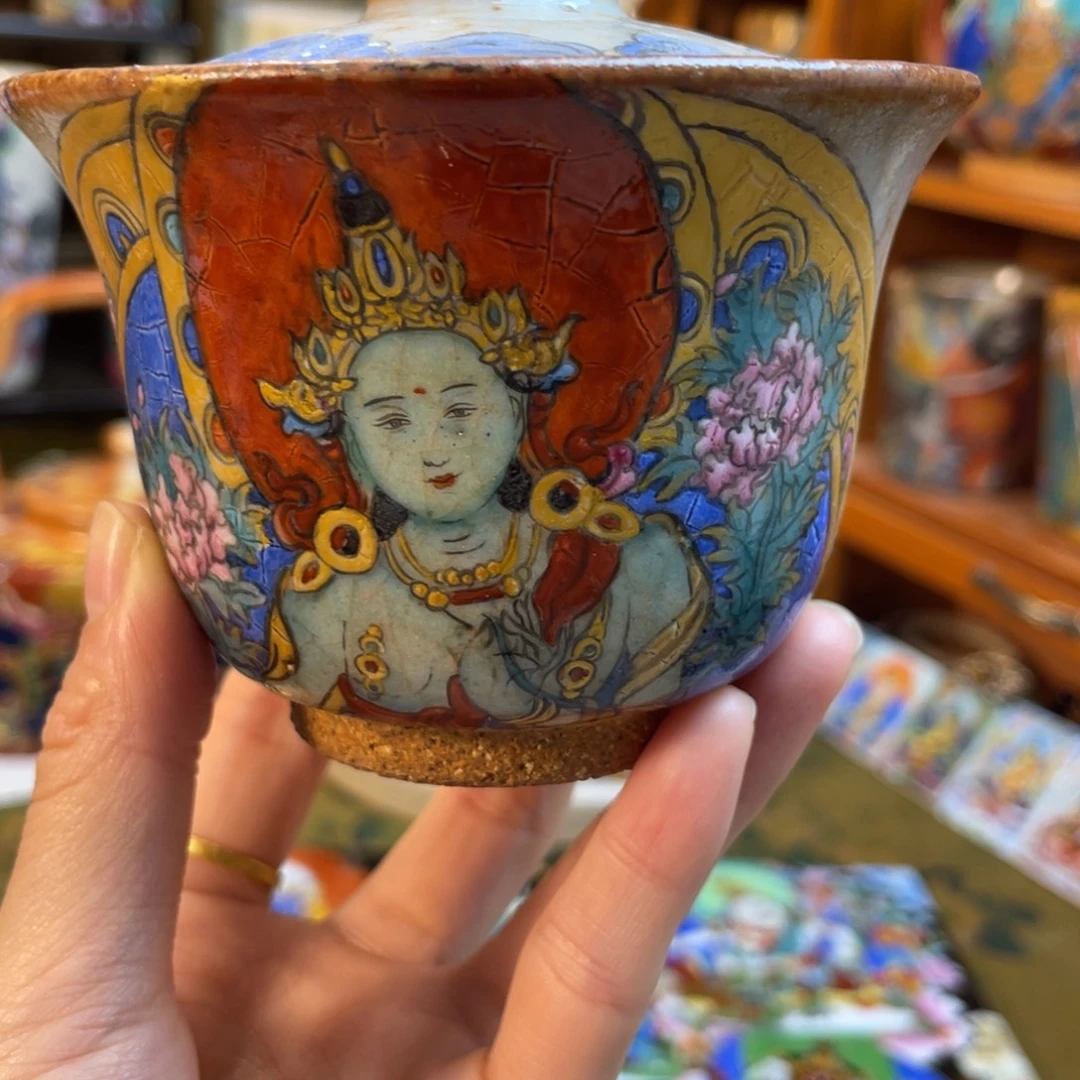 福利绿度母志野盖碗