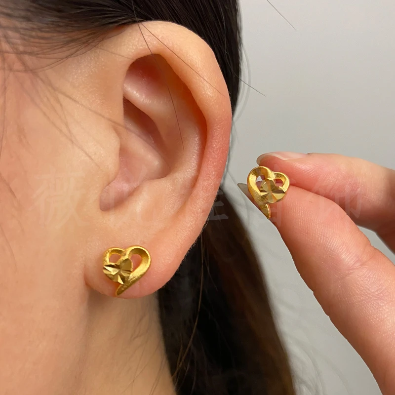 46C镂空爱心耳钉百搭金色耳环简约气质耳坠 时尚耳饰