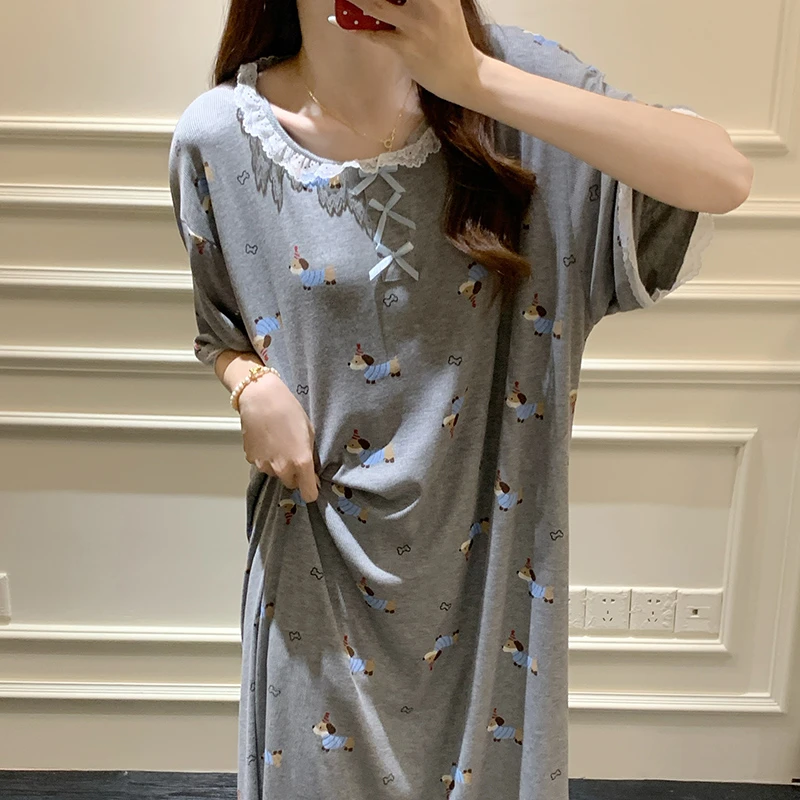 睡裙女莫代尔夏季薄款中长款甜美卡通韩版宽松女士短袖睡衣家居服