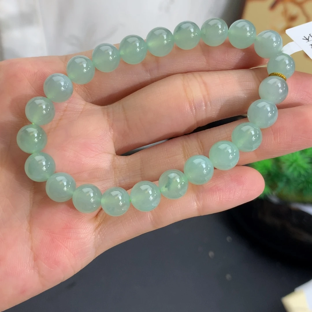 翡翠未镶嵌手串卡8冰胶晴绿手串