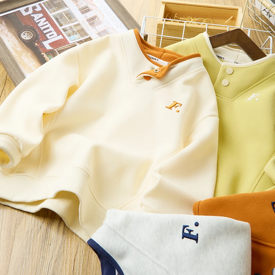 儿童卫衣2025按扣字母刺绣卫衣时尚潮流ins风儿童上装502