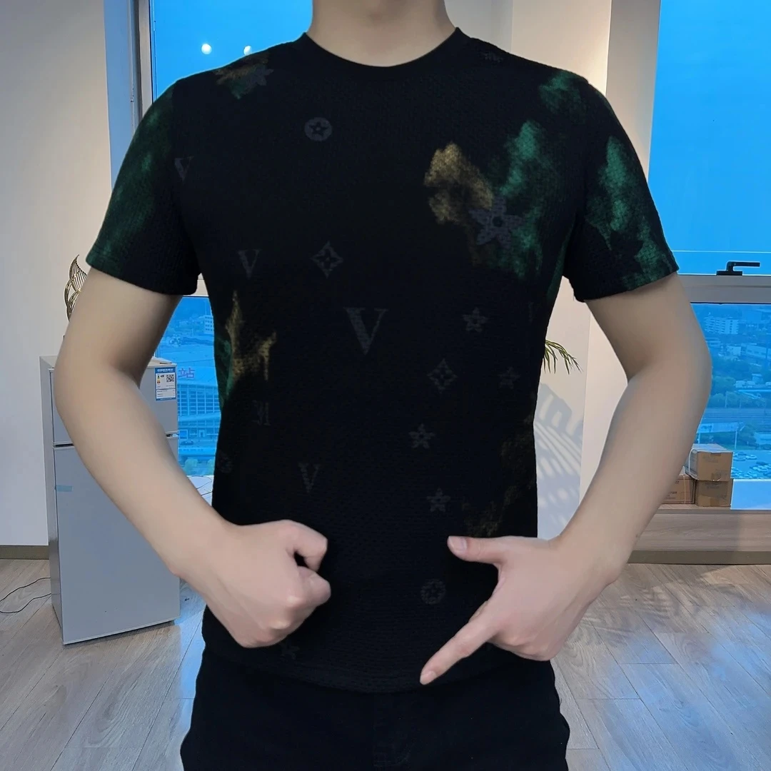 2025夏季男士时尚极光渲染品质半袖轻奢潮流百搭款圆领短袖9568