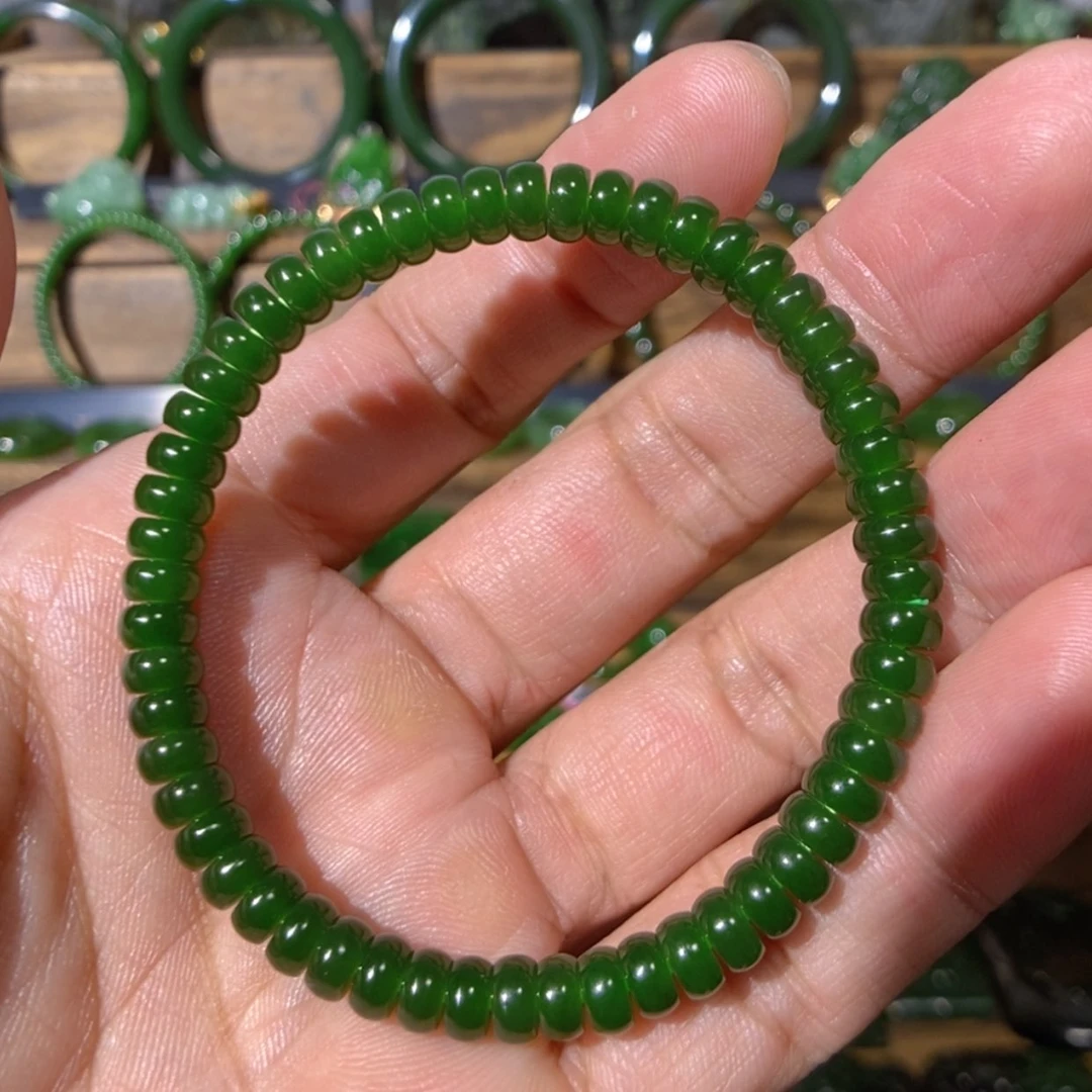 【闪购商品】吊坠(不含链)未镶嵌和田玉俄七菠菜绿手串 6