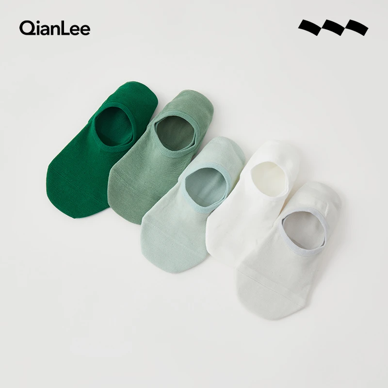 QIANLEE/浅力女浅口隐形硅胶防滑不掉跟夏薄款抗菌防臭透气棉袜