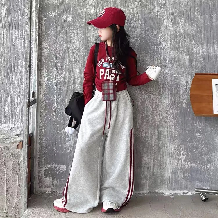 女童春秋季韩版休闲女套头春秋字母套装童装宽松欧若动感风套装