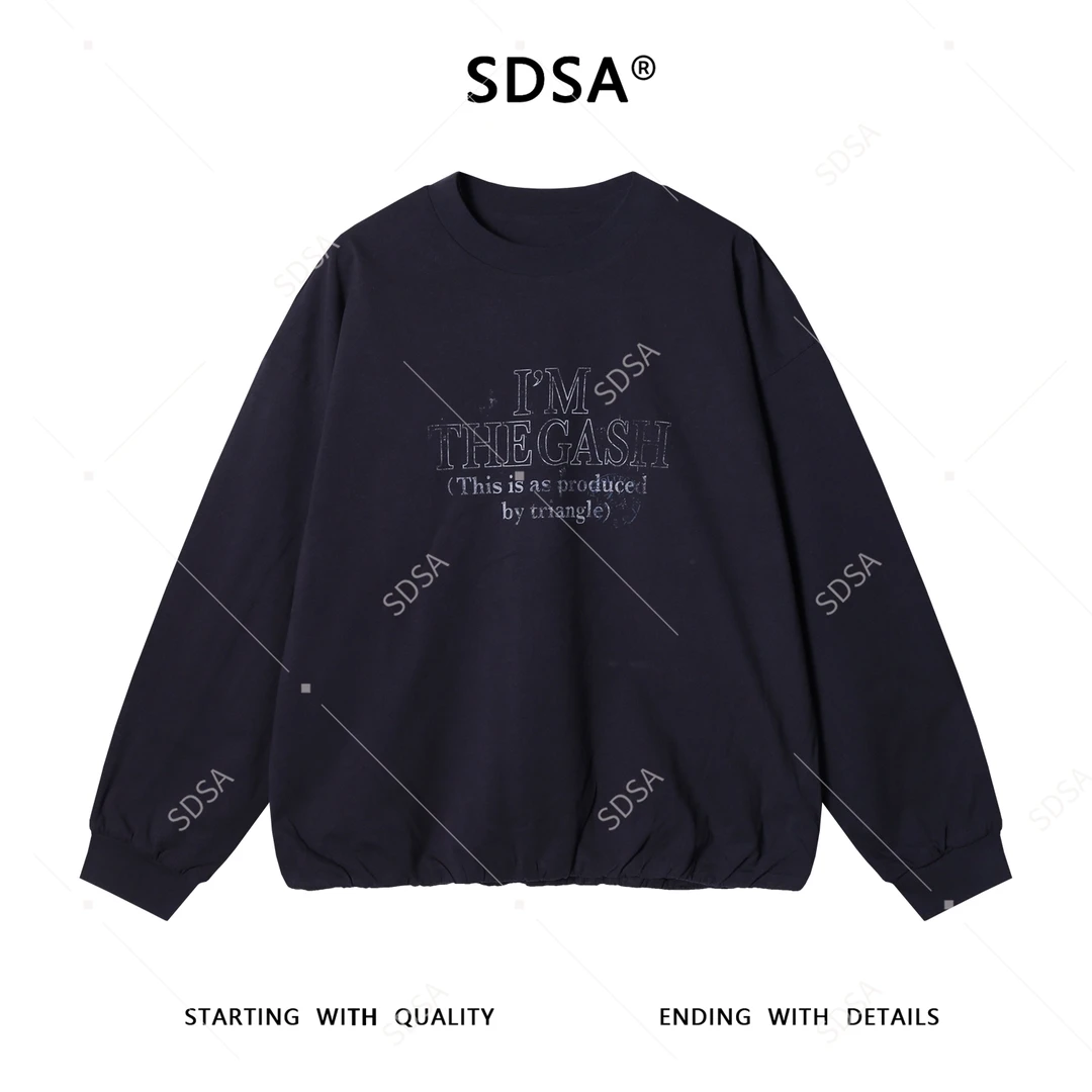 SDSA秋冬新款痞帅男装美式撞色印花字母圆领卫衣老钱风时尚上衣