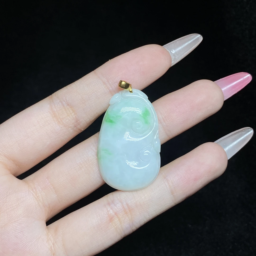 【小北好物】18K金翡翠如意吊坠约19*34mm【多样性发一件】2QS15X49